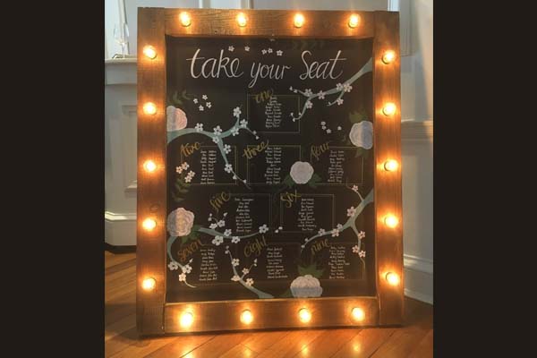 chalkboard with lights